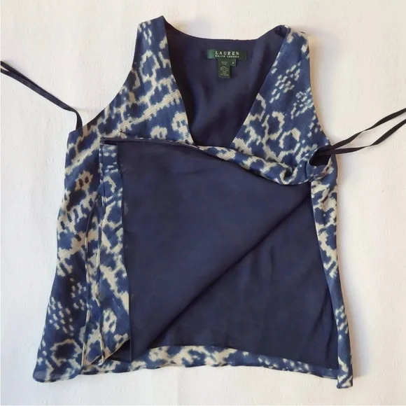 Lauren Ralph Lauren LINEN V-neck wrap
Silk tank top Cream Indigo vintage luxury - Picture 6 of 9